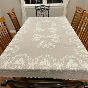Estate Sale vintage white sheer lace large tablecloth